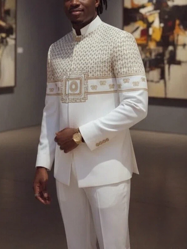 TACOHEAL Printed Long Sleeve White Men's Pants Set