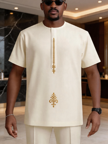 TACOHEAL Embroidered Short Sleeve Men's Set