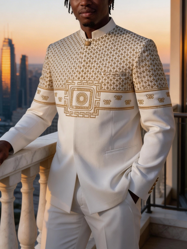 TACOHEAL Printed Long Sleeve White Men's Pants Set