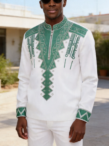 TACOHEAL Luxury Embroidered Long Sleeve Men's Set