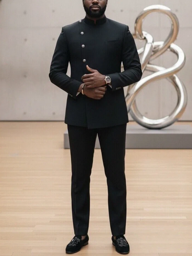 TACOHEAL Mandarin Collar Metal Button Long Sleeve Men's Set
