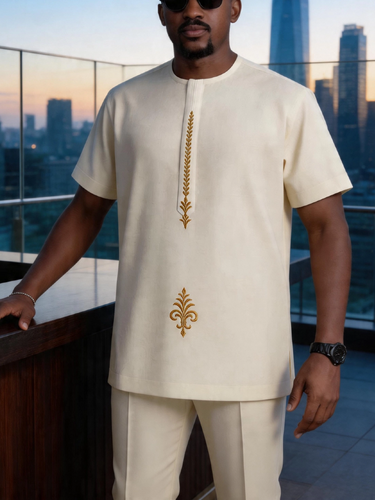 TACOHEAL Embroidered Short Sleeve Men's Set