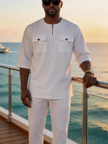 TACOHEAL Solid Pocket Half Sleeve Men's Pants Set