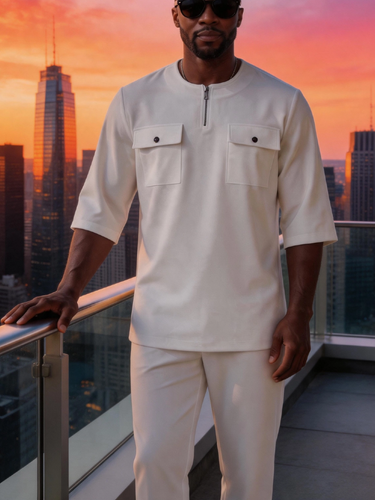 TACOHEAL Solid Pocket Half Sleeve Men's Pants Set