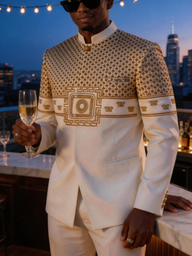 TACOHEAL Printed Long Sleeve White Men's Pants Set