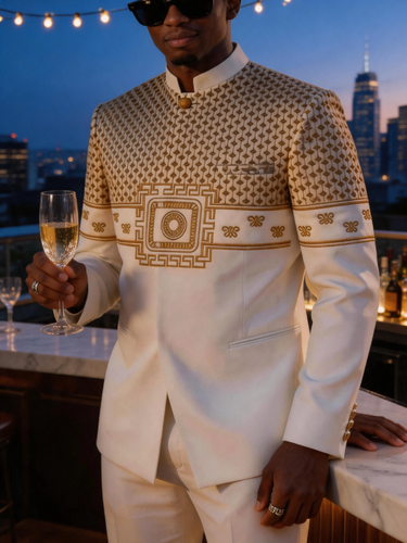 TACOHEAL Printed Long Sleeve White Men's Pants Set