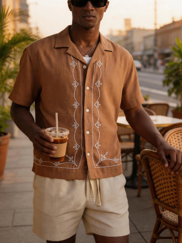 TACOHEAL Embroidered Button Down Men's Shirt