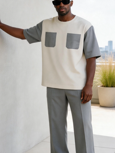 TACOHEAL Round Neck Colorblock Men's Pants Set