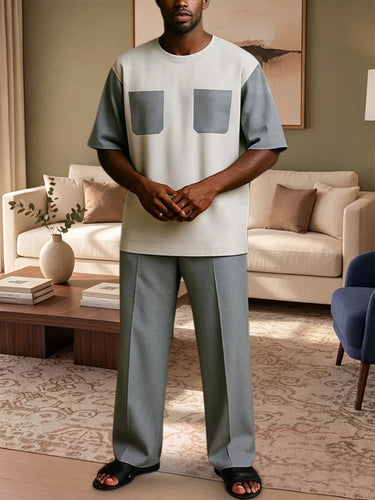 TACOHEAL Round Neck Colorblock Men's Pants Set
