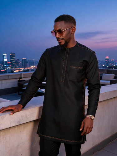 TACOHEAL Long Sleeve Black Embroidered Men's Set
