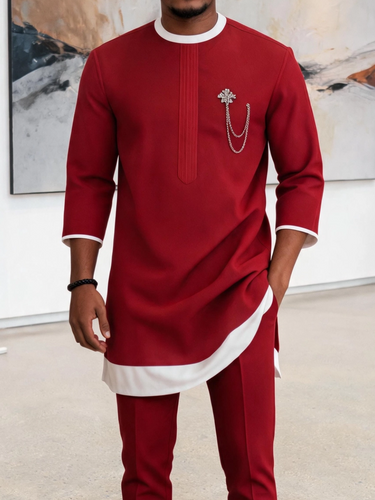 TACOHEAL Colorblock Round Neck Men's Set