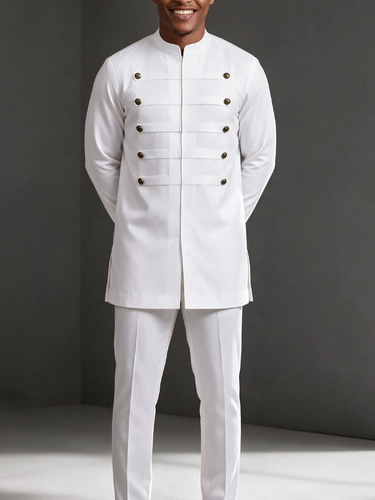 TACOHEAL Mandarin Collar Solid Long Sleeve Men's Set