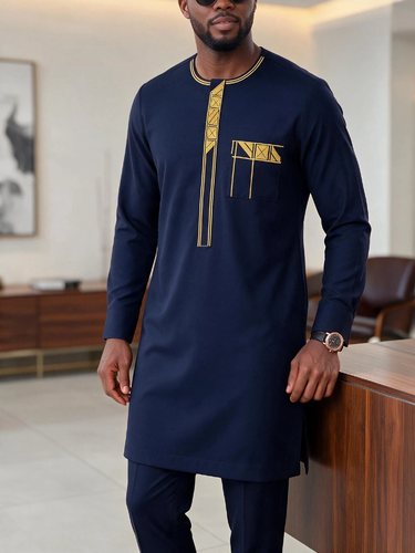 TACOHEAL Special Embroidered Round Neck Men's Pants Set