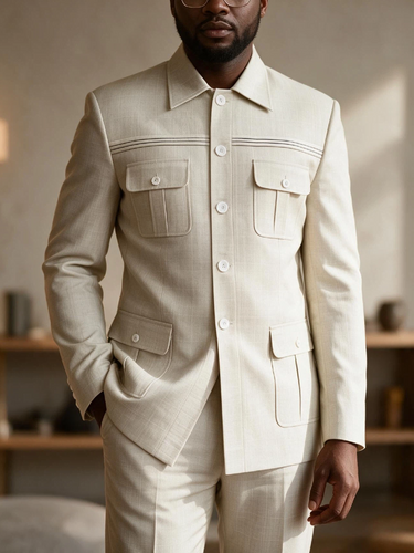 TACOHEAL Solid Turndown Long Sleeve Button Men's Set