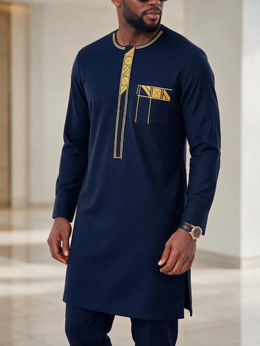 TACOHEAL Special Embroidered Round Neck Men's Pants Set