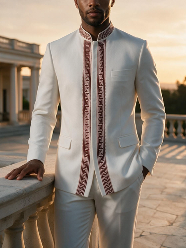 TACOHEAL Embroidered Mandarin Collar Long Sleeve Men's Set