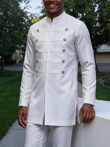 TACOHEAL Mandarin Collar Solid Long Sleeve Men's Set