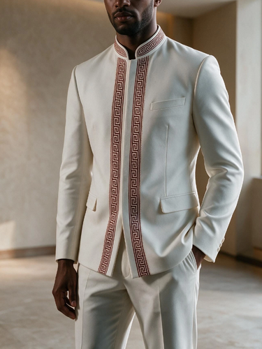 TACOHEAL Embroidered Mandarin Collar Long Sleeve Men's Set
