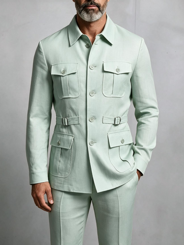 TACOHEAL Turndown Button Down Pocket Men's Set