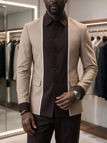 TACOHEAL Turndown Colorblock Button Down Men's Set