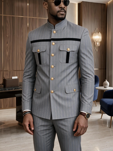 TACOHEAL Colorblock Button Down Pocket Men's Set