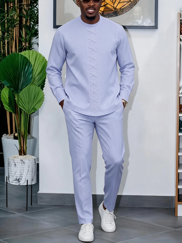 TACOHEAL Solid Crisscross Detail Men's Pants Set