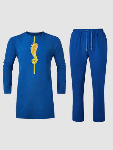 TACOHEAL Ethnic Embroidered Long Sleeve Men's Set