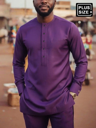 TACOHEAL Plus Size African Plain Purple Long Sleeve Men's Set