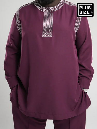 TACOHEAL Plus Size Red Embroidered Pants Set