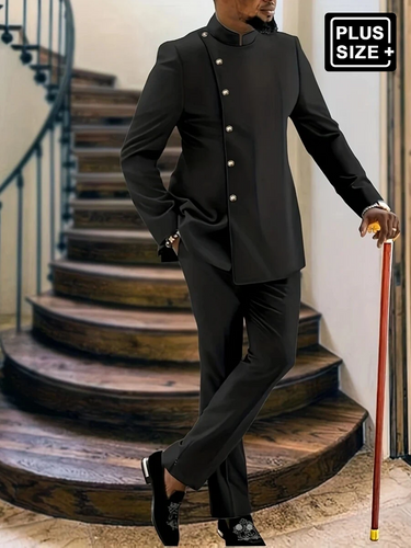 TACOHEAL Plus Size Mandarin Collar Button Down Men's Set