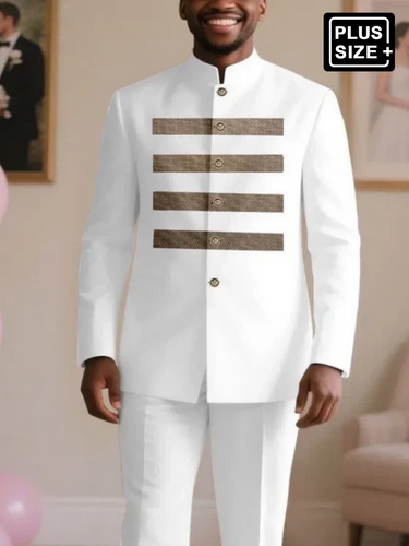 TACOHEAL Plus Size Printed Long Sleeve Wedding Men's Set