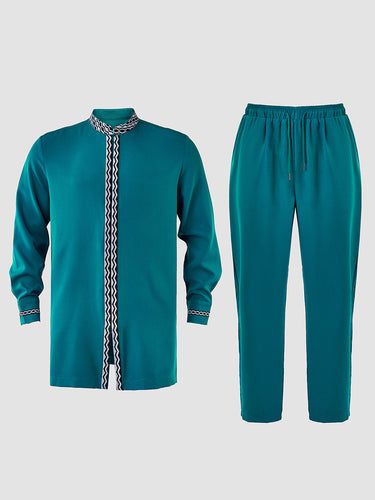 TACOHEAL African Embroidered Long Sleeve Zipper Men's Set