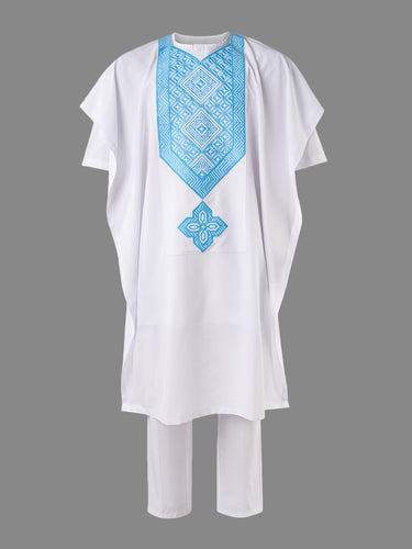 TACOHEAL Men's Special Embroidered White Agbada 3 Pieces Set
