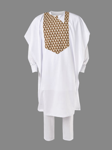 TACOHEAL Embroidery White Agbada 3 Pieces Set For Men