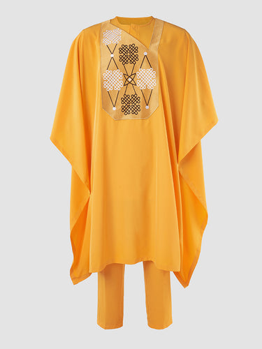 TACOHEAL Embroidery Yellow Agbada 3 Pieces Set For Men
