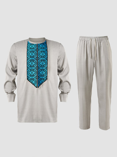 TACOHEAL Ethinc Embroidered Long Sleeve Men's Pants Set