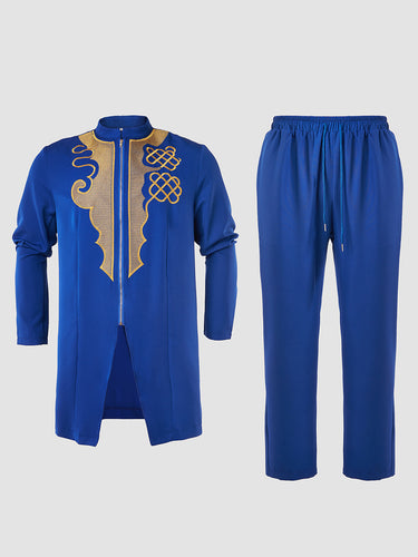 TACOHEAL Zip-Up Luxury Embroidered Men's Pants Set