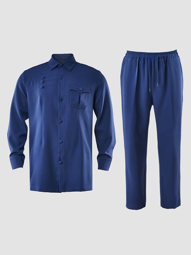 TACOHEAL Long Sleeve Button Down Solid Men's Set