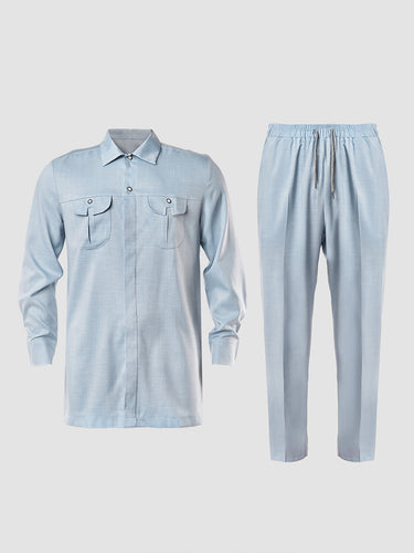 TACOHEAL New Solid Long Sleeve Button Down Men's Set