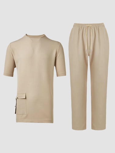 TACOHEAL Casual Round Neck Men's Pants Set With Pocket