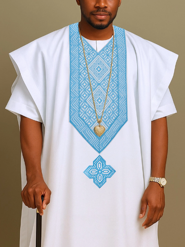TACOHEAL Men's Special Embroidered White Agbada 3 Pieces Set