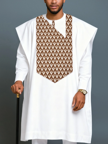TACOHEAL Embroidery White Agbada 3 Pieces Set For Men