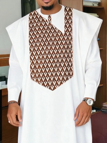 TACOHEAL Embroidery White Agbada 3 Pieces Set For Men