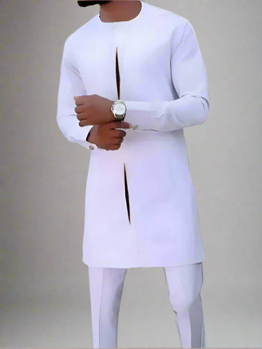 TACOHEAL Men's African White Printed Casual Shirt and Pants
