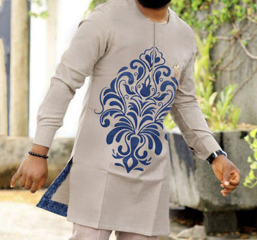 Plus Size Ethnic Flower Printed Khaki Men's Set