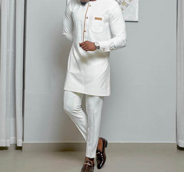 Plus Size Leather Patched Pocket Men's White Set