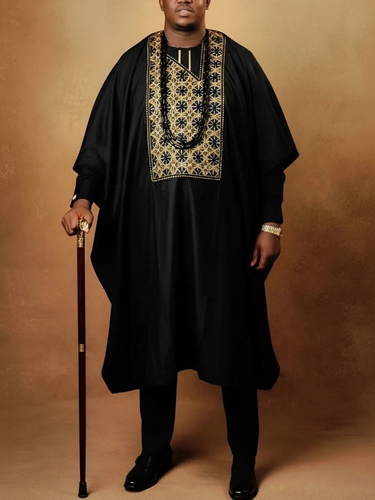 TACOHEAL Luxury Embroidery Black Agbada 3 Pieces Set For Men