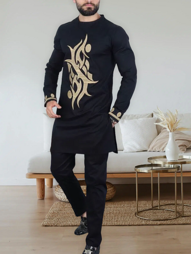 TACOHEAL Traditional Embroidered Black Men's Set
