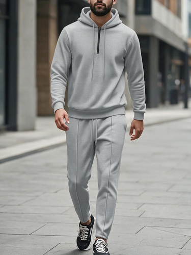 TACOHEAL Solid Long Sleeve Hooded Men's Pants Set