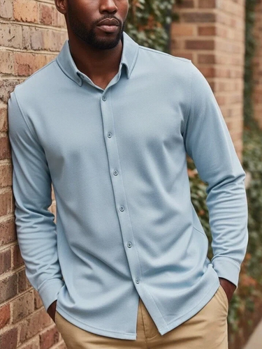 TACOHEAL Long Sleeve Turndown Collar Plain Men's Shirt